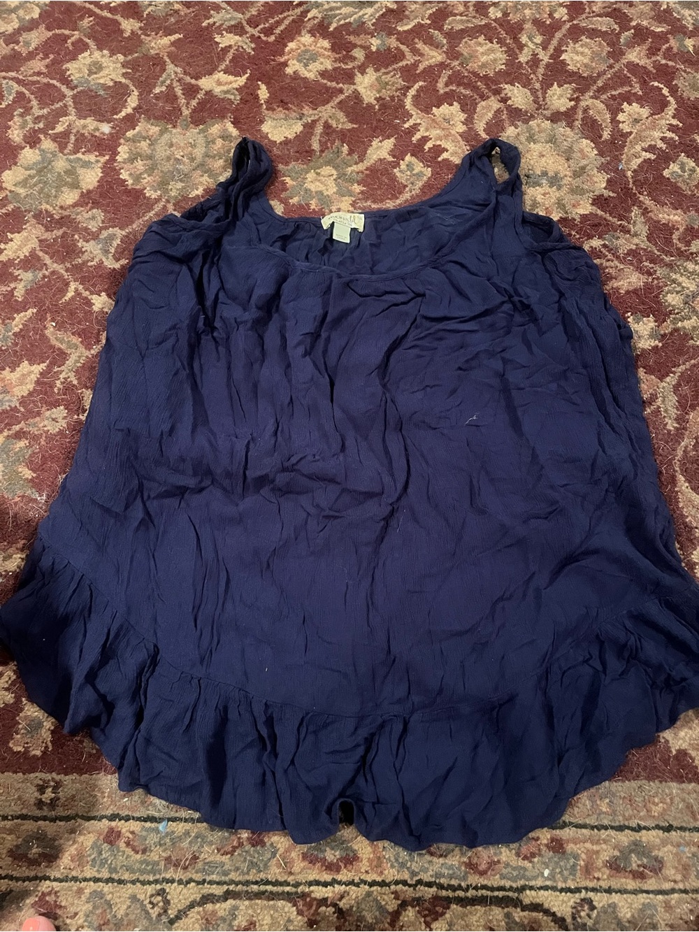 Emerald Navy Blue Sleeveless Ruffle Hem Top Size 1X